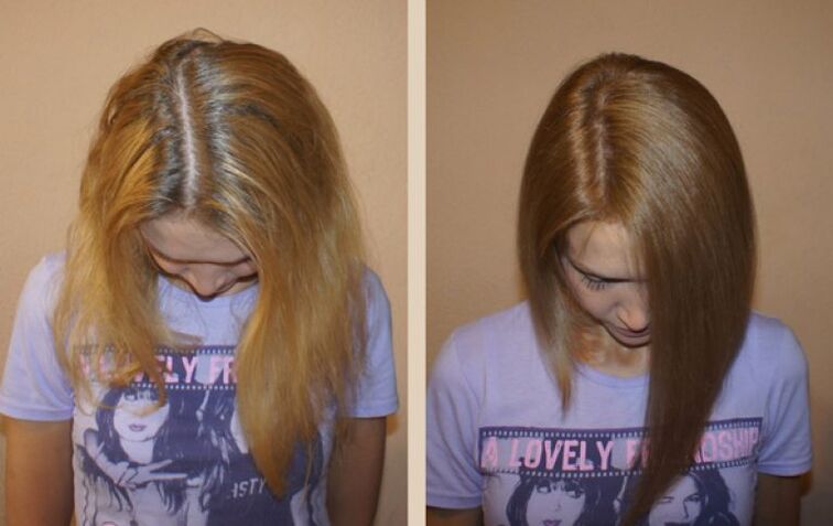 Haare vor und nach dem Färben
